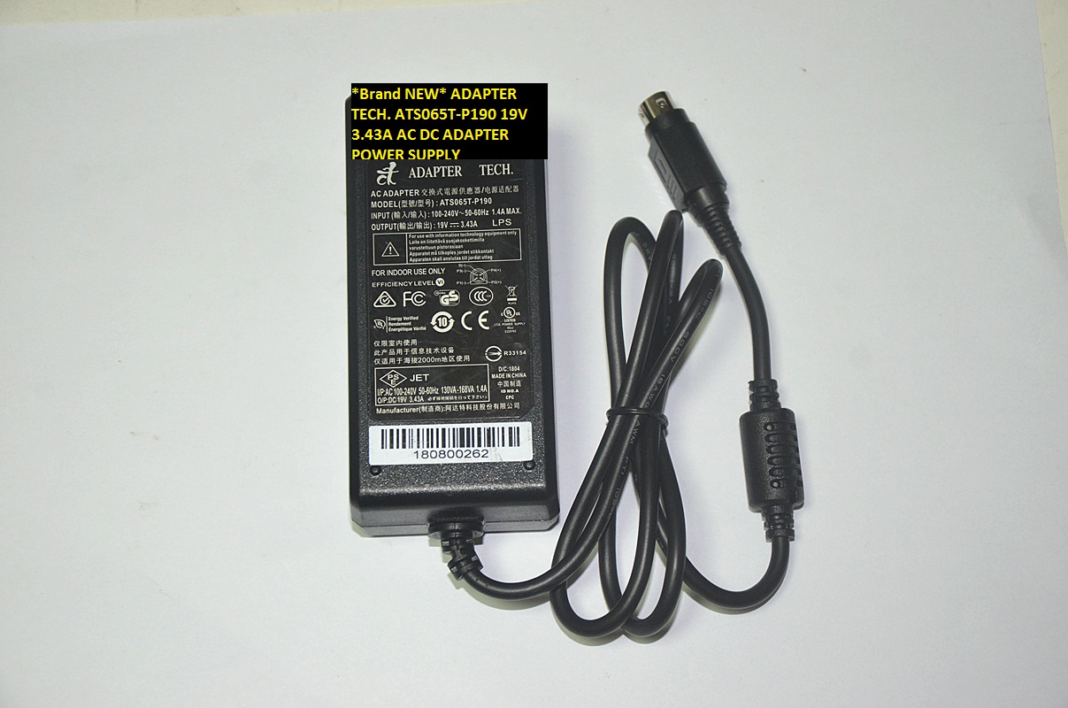*Brand NEW* ADAPTER TECH. 19V 3.43A AC DC ADAPTER ATS065T-P190 POWER SUPPLY - Click Image to Close